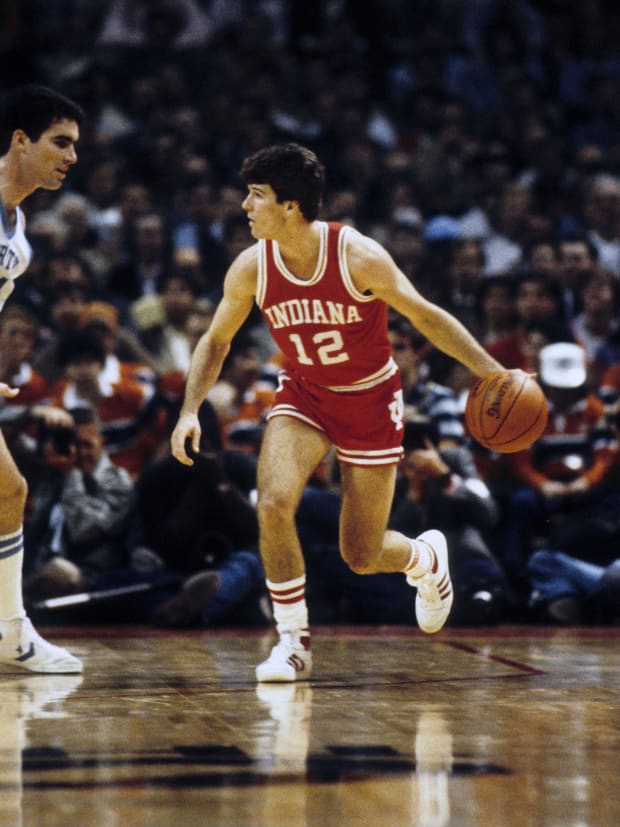 Mar 1984; Unknown Location, USA; FILE PHOTO; Indiana guard Steve Alford (12) in action during the 1983-84 season. Mandatory C