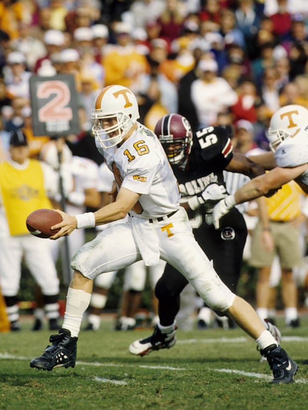 Tennessee Volunteers quarterback Peyton Manning (16) in action against the South Carolina Gamecocks during the 1996 season.