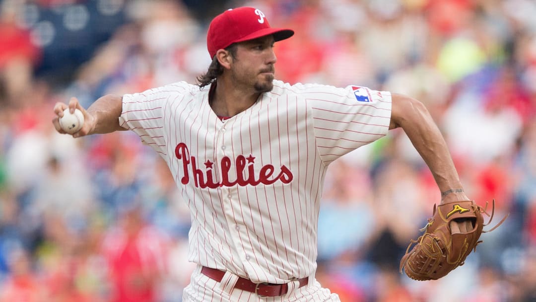 Jun 19, 2015; Philadelphia, PA, USA; Philadelphia Phillies relief pitcher Phillippe Aumont (48) pitches against the St. Louis Cardinals during the first inning at Citizens Bank Park. Mandatory Credit: Bill Streicher-Imagn Images