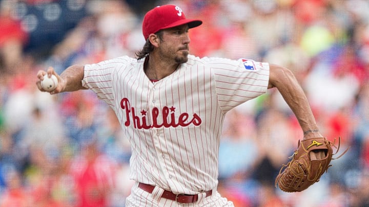 Jun 19, 2015; Philadelphia, PA, USA; Philadelphia Phillies relief pitcher Phillippe Aumont (48) pitches against the St. Louis Cardinals during the first inning at Citizens Bank Park. Mandatory Credit: Bill Streicher-Imagn Images