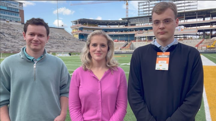 BamaCentral writers Hunter De Siver, Katie Windham and Will Miller at Faurot Field.