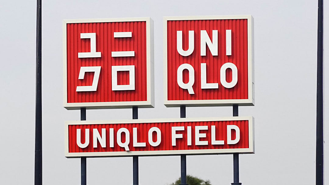Mar 30, 2026; Los Angeles, California, USA; A Welcome to UNIQLO Field sign at Dodger Stadium. Mandatory Credit: Kirby Lee-Imagn Images                               