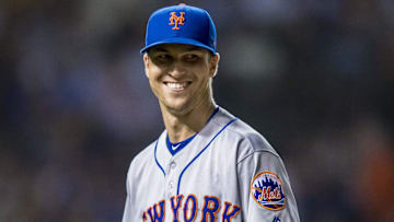 Aug 28, 2018; Chicago, IL, USA; New York Mets starting pitcher Jacob deGrom (48) smiles during the