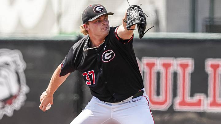 Jun 6, 2026; Athens, GA, USA; Georgia Bulldogs pitcher Joey Volchko (37) pitches against the Mississippi State Bulldogs at Foley Field. Mandatory Credit: Dale Zanine-Imagn Images