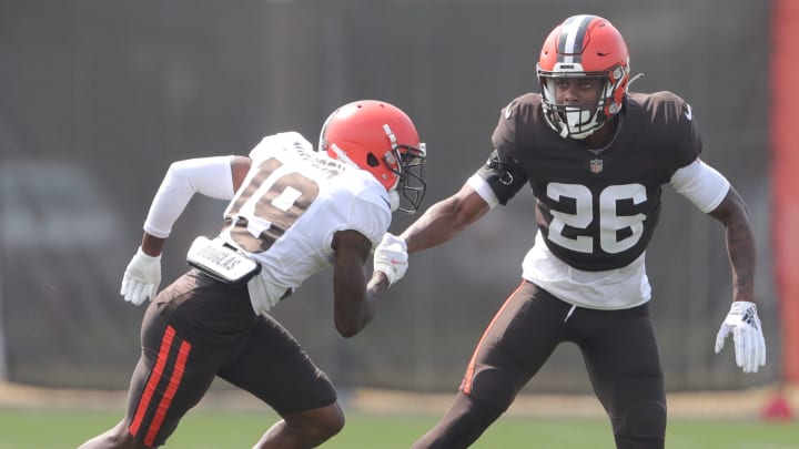 Cornerback Greedy Williams during a 2021 training camp practice with the Cleveland Browns.