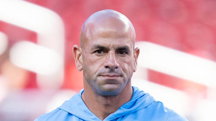 Santa Clara, California, USA; Tennessee Titans head coach Robert Saleh watches warm ups before the game against the San Francisco 49ers at Levi's Stadium. Mandatory Credit: Kyle Terada-Imagn Images