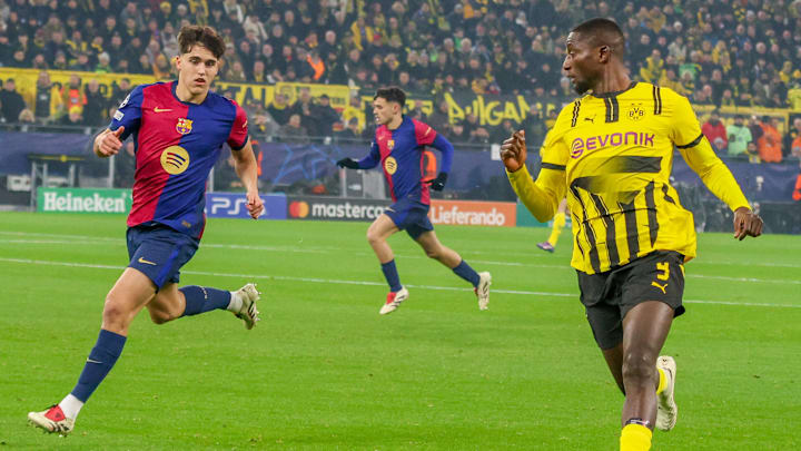 Pau Cubarsí (left) will hope to contain Serhou Guirassy (right) in the Champions League quarterfinals. Pau Cubarsí (left) will hope to contain Serhou Guirassy (right) in the Champions League quarterfinals.