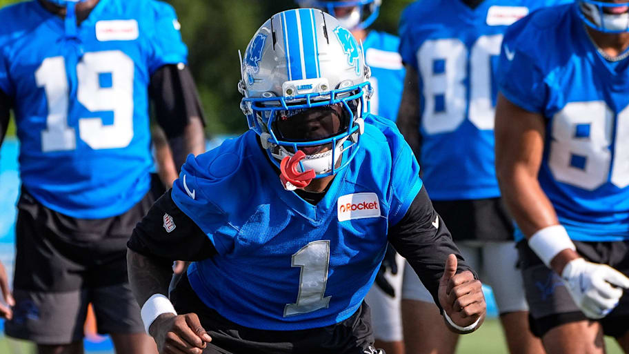 Detroit Lions wide receiver Jameson Williams (1) practices during training camp at team's Allen Park Performance Center | Junfu Han / USA TODAY NETWORK via Imagn Images