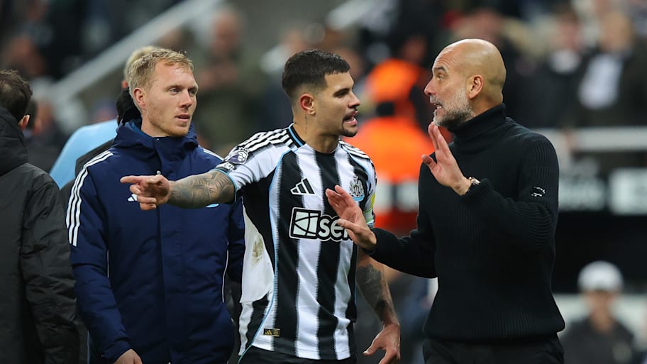 Bruno Guimarães (left) and Pep Guardiola.