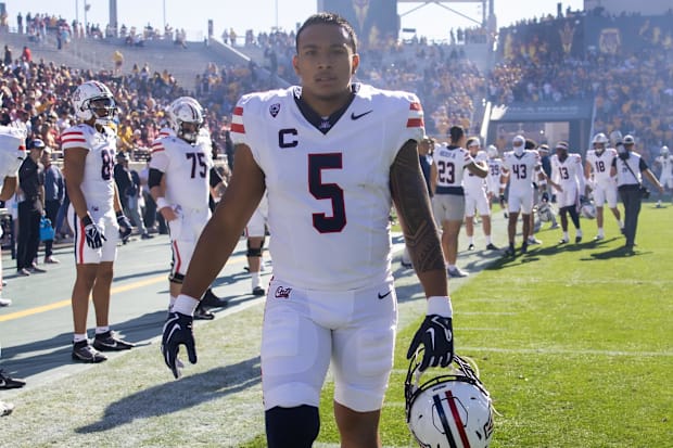 Arizona Wildcats linebacker Jacob Manu (5) leaves the field in Tucson.