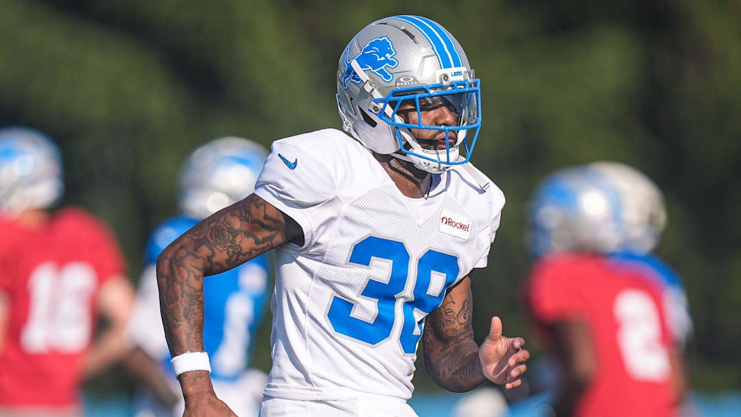 Detroit Lions cornerback Nick Whiteside (38) during training camp at Meijer Performance Center in Allen Park on Monday, July 28, 2025.