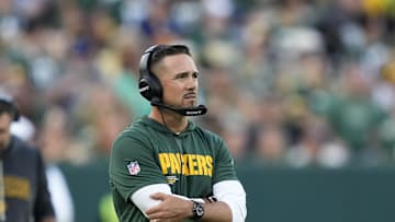 Aug 23, 2025; Green Bay, Wisconsin, USA;  Green Bay Packers Head Coach Matt LaFleur looks onto the field during the second half against the Seattle Seahawks at Lambeau Field. Mandatory Credit: Kayla Wolf-Imagn Images