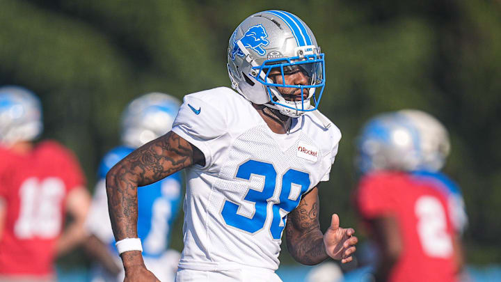 Detroit Lions cornerback Nick Whiteside (38) during training camp at Meijer Performance Center in Allen Park on Monday, July 28, 2025.