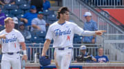 Florida utility Jac Caglianone (14) has some words with Kentucky players in the bottom of the third,