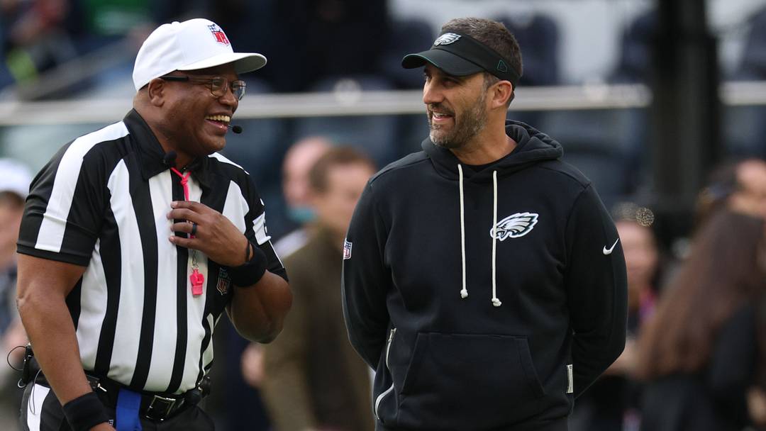 Philadelphia Eagles head coach Nick Sirianni talks with referee Ron Torbert before the game between the Eagles and the Jacksonville Jaguars at Tottenham Hotspur Stadium. Mandatory Credit: Nathan Ray Seebeck-Imagn Images Philadelphia Eagles head coach Nick Sirianni talks with referee Ron Torbert before the game between the Eagles and the Jacksonville Jaguars at Tottenham Hotspur Stadium. Mandatory Credit: Nathan Ray Seebeck-Imagn Images
