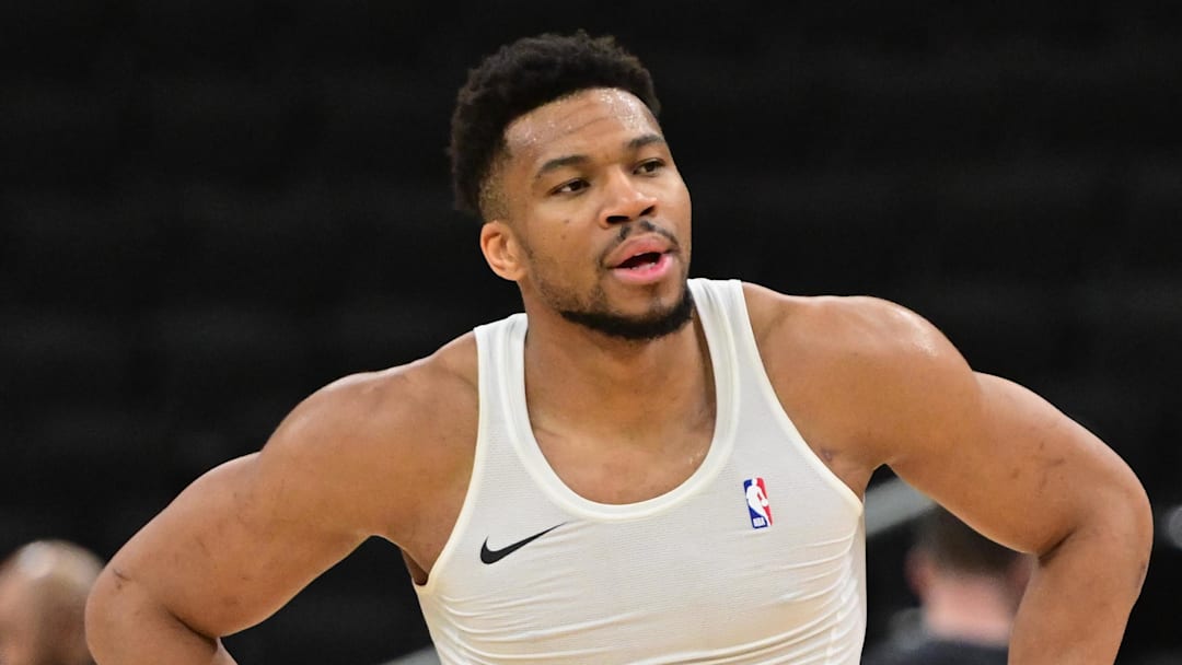 Apr 3, 2026; Milwaukee, Wisconsin, USA; Milwaukee Bucks forward Giannis Antetokounmpo (34) warms up before the game against the Boston Celtics at Fiserv Forum. Mandatory Credit: Benny Sieu-Imagn Images Apr 3, 2026; Milwaukee, Wisconsin, USA; Milwaukee Bucks forward Giannis Antetokounmpo (34) warms up before the game against the Boston Celtics at Fiserv Forum. Mandatory Credit: Benny Sieu-Imagn Images