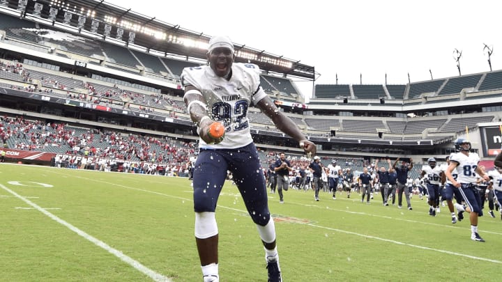 Sep 1, 2018; Philadelphia, PA, USA; Villanova Wildcats defensive lineman Malik Fisher (92) runs off the field after a victory against the Temple Owls at Lincoln Financial Field. Mandatory Credit: Derik Hamilton-USA TODAY Sports