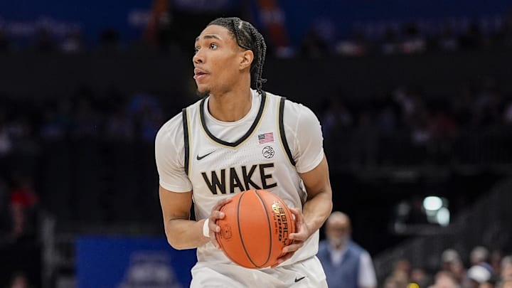 Mar 13, 2025; Charlotte, NC, USA; Wake Forest Demon Deacons guard Hunter Sallis (23) during the second half against the North Carolina Tar Heels at Spectrum Center. Mandatory Credit: Jim Dedmon-Imagn Images