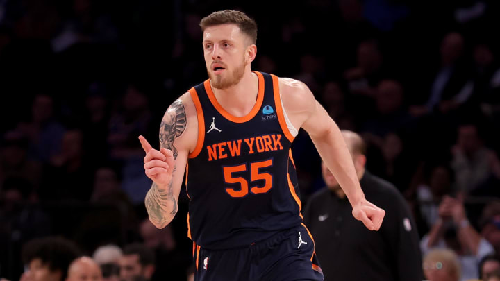 Jan 30, 2024; New York, New York, USA; New York Knicks center Isaiah Hartenstein (55) reacts during the third quarter against the Utah Jazz at Madison Square Garden. Mandatory Credit: Brad Penner-USA TODAY Sports