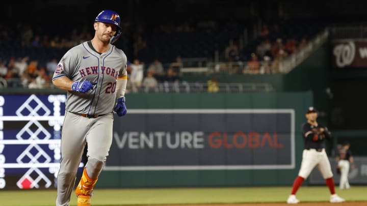 Jun 4, 2024; Washington, District of Columbia, USA; New York Mets first base Pete Alonso (20) rounds the bases after hitting a solo home run against the Washington Nationals during the ninth inning at Nationals Park. Mandatory Credit: Geoff Burke-USA TODAY Sports