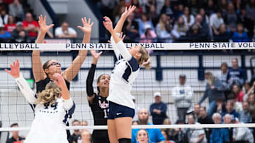 Penn State setter Izzy Starck jumps to set