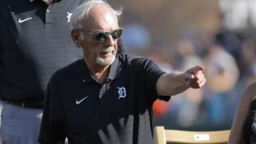 Aug 3, 2024; Detroit, Michigan, USA;  Hall of Famer Jim Leyland during a ceremony retiring his number 10.