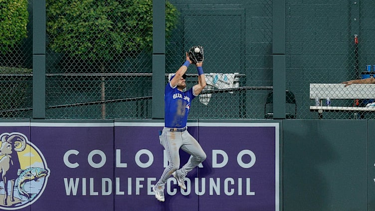 Sep 1, 2023; Denver, Colorado, USA; Toronto Blue Jays center fielder Kevin Kiermaier (39) makes a