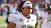 Oct 19, 2024; Tucson, Arizona, USA; Colorado Buffalos kicker Alejandro Mata (16) against the Arizona Wildcats at Arizona Stadium. Mandatory Credit: Mark J. Rebilas-Imagn Images