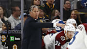 Oct 25, 2025; Boston, Massachusetts, USA; Colorado Avalanche head coach Jared Bednar during the game against the Boston Bruins at TD Garden. Mandatory Credit: Winslow Townson-Imagn Images