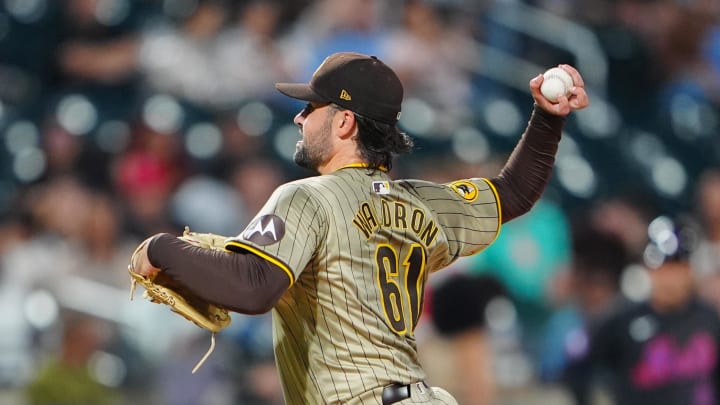 Jun 14, 2024; New York City, New York, USA;  San Diego Padres pitcher Matt Waldron (61) delivers a pitch against the New York Mets during the first inning at Citi Field. Mandatory Credit: Gregory Fisher-USA TODAY Sports