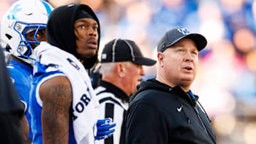 Nov 16, 2024; Lexington, Kentucky, USA; Kentucky Wildcats head coach Mark Stoops looks on during the second quarter against the Murray State Racers at Kroger Field. Mandatory Credit: Jordan Prather-Imagn Images