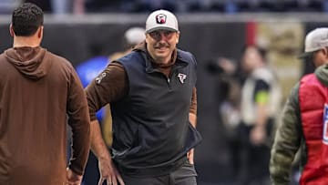 Nov 5, 2023; Atlanta, Georgia, USA; Atlanta Falcons head coach Arthur Smith shown on the field prior