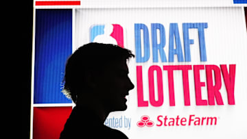 May 12, 2024; Chicago, IL, USA; Kansas’ Johnny Furphy NBA  at the Draft Lottery at McCormick Place West. Mandatory Credit: David Banks-Imagn Images