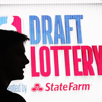 May 12, 2024; Chicago, IL, USA; Kansas’ Johnny Furphy NBA  at the Draft Lottery at McCormick Place West. Mandatory Credit: David Banks-Imagn Images
