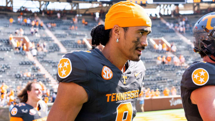 Tennessee quarterback Nico Iamaleava (8) during Tennessee's game against Chattanooga in Neyland Stadium in Knoxville on Saturday, Aug. 31, 2024.