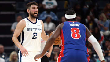 Oct 6, 2025; Memphis, Tennessee, USA; Memphis Grizzlies guard Ty Jerome (2) dribbles during the fourth quarter against the Detroit Pistons at FedExForum. Mandatory Credit: Petre Thomas-Imagn Images