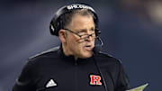 Dec 26, 2024; Phoenix, AZ, USA; Rutgers Scarlet Knights head coach Greg Schiano against the Kansas State Wildcats during the Rate Bowl at Chase Field. Mandatory Credit: Mark J. Rebilas-Imagn Images