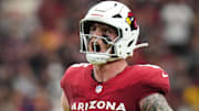 Arizona Cardinals tight end Trey McBride (85) yells out after making a first-down catch against the Carolina Panthers at State Farm Stadium on Sept 14, 2025.