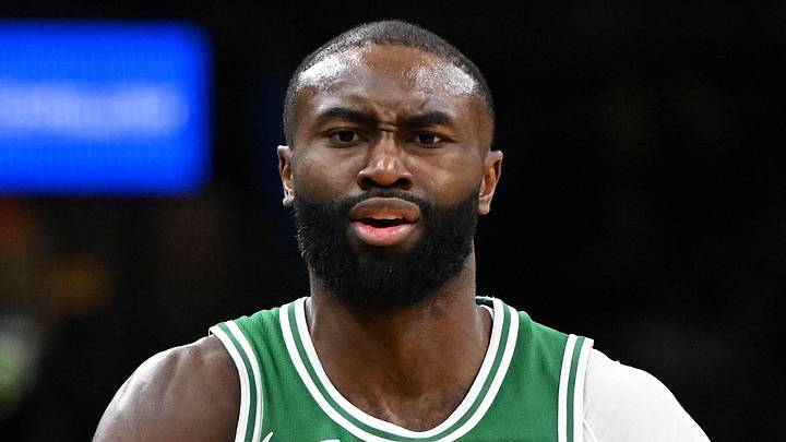 Boston Celtics guard Jaylen Brown (7) reacts after scoring against the New York Knicks during the second half at the TD Garden on December 2, 2025.