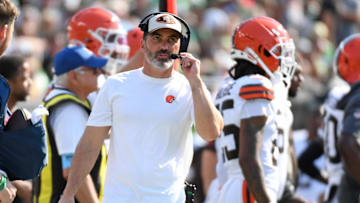Oct 13, 2024; Philadelphia, Pennsylvania, USA; Cleveland Browns head coach Kevin Stefanski on the sidelines against the Philadelphia Eagles during the second quarter at Lincoln Financial Field.