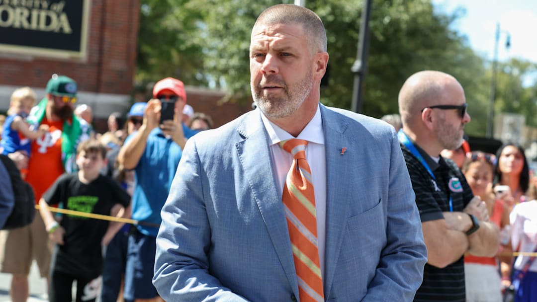 Florida head coach Billy Napier greets fans during Gator Walk before an NCAA football game against Mississippi Stateat Steve Spurrier Field at Ben Hill Griffin Stadium in Gainesville, FL on Saturday, October 18, 2025. [Alan Youngblood/Gainesville Sun]