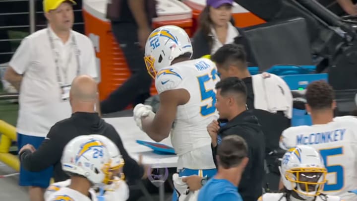 Los Angeles Chargers star Khalil Mack left the field after suffering an ugly injury against the Las Vegas Raiders in Week 2.