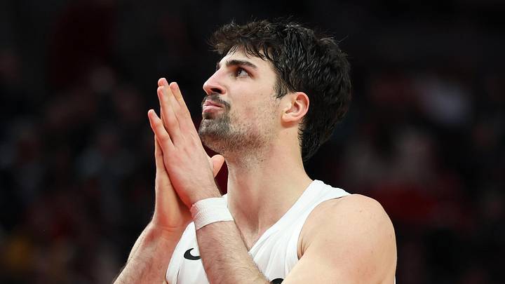 Mar 10, 2026; Portland, Oregon, USA;  Portland Trail Blazers forward Deni Avdija (8) reacts to gameplay against the Charlotte Hornets during the second half at Moda Center. Mandatory Credit: Jaime Valdez-Imagn Images