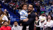 Apr 14, 2024; New Orleans, Louisiana, USA; New Orleans Pelicans guard CJ McCollum (3) plays with his