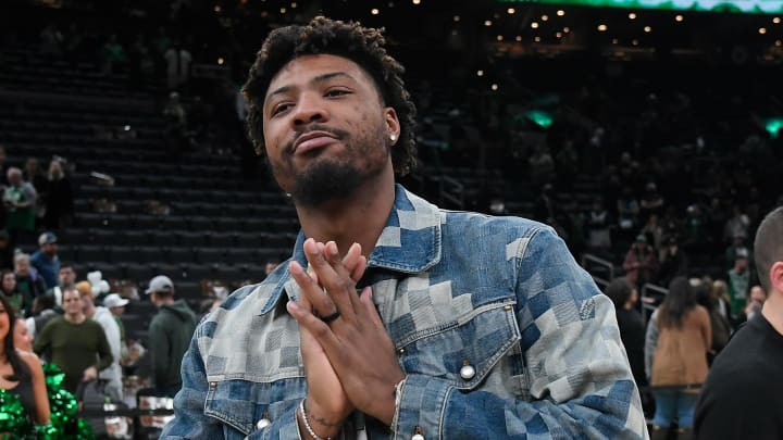 Feb 4, 2024; Boston, Massachusetts, USA; Memphis Grizzlies guard Marcus Smart (36) gestures to fans after a game against the Boston Celtics at TD Garden. Mandatory Credit: Eric Canha-USA TODAY Sports