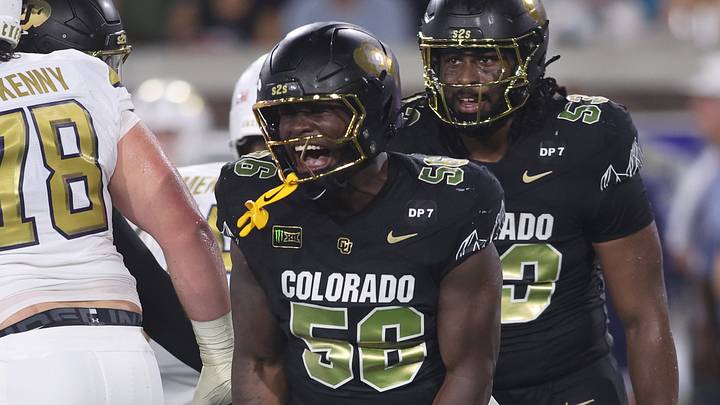 Sep 3, 2026; Atlanta, Georgia, USA;  Colorado Buffaloes defensive lineman Lamont Lester Jr. (56) reacts against the Georgia Tech Yellow Jackets in the first half at Bobby Dodd Stadium at Hyundai Field.  Mandatory Credit: Brett Davis-Imagn Images