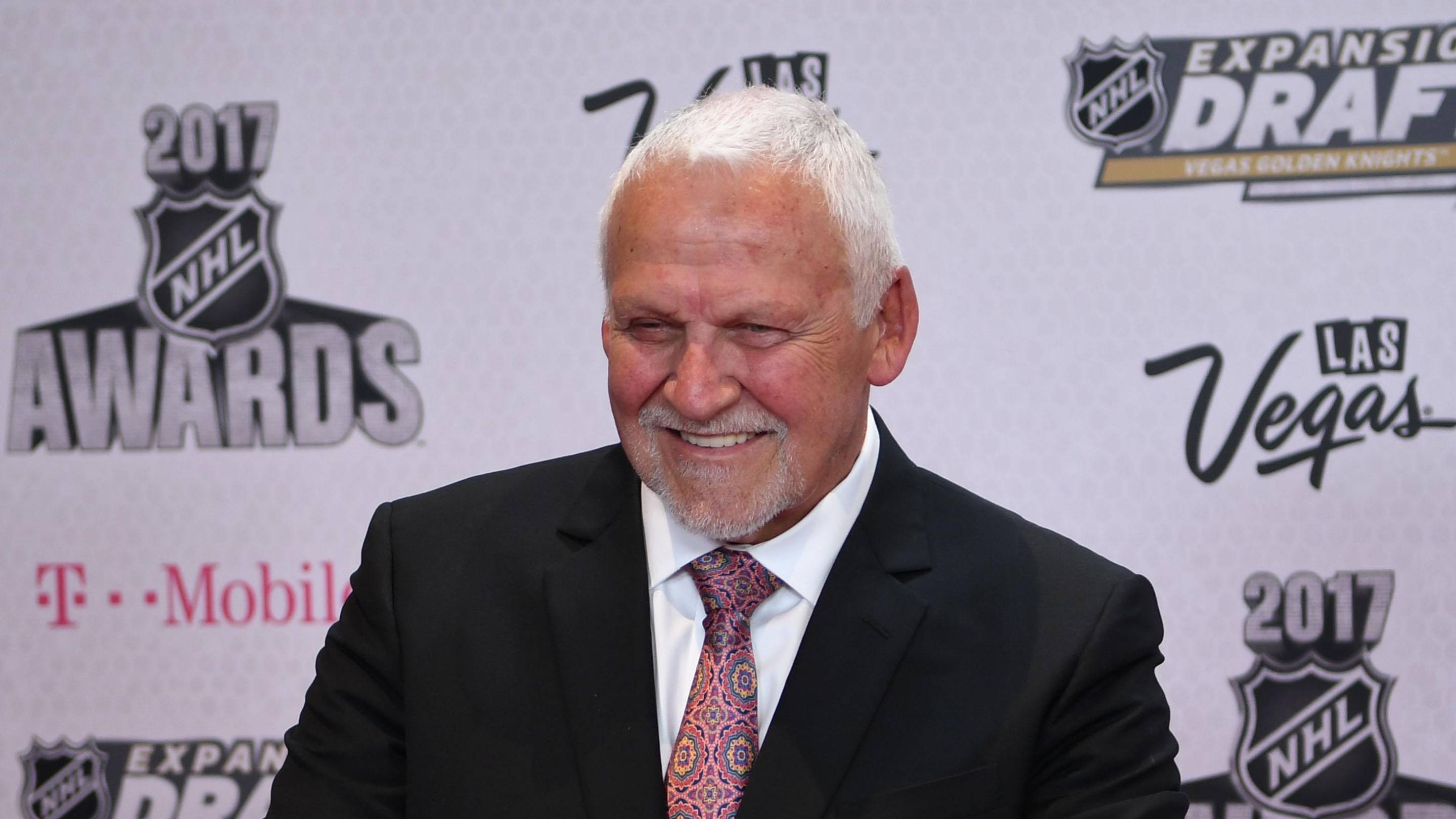 Jun 21, 2017; Las Vegas, NV, USA; Bernie Parent arrives on the red carpet before the 2017 NHL Awards and Expansion Draft at T-Mobile Arena.