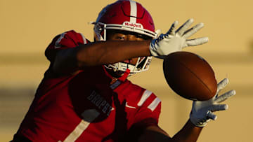Brophy Prep wide receiver Devin Fitzgerald (1) makes a catch during a practice at Brophy College Prepatory in Phoenix on Sept. 4, 2024.