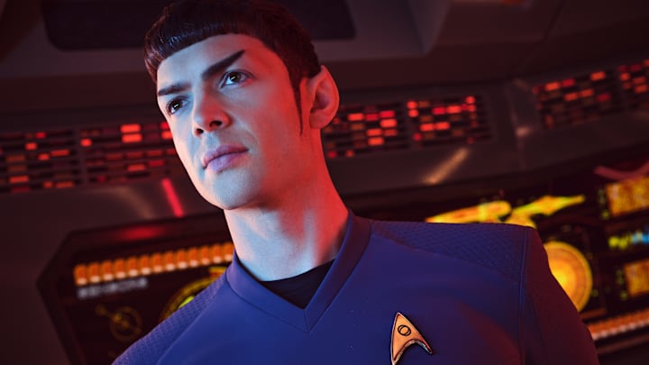 Pictured: Ethan Peck as Spock of the Paramount+ original series STAR TREK: STRANGE NEW WORLDS. Photo Cr: James Dimmock/Paramount+ ©2022 CBS Studios Inc. All Rights Reserved.