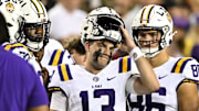 LSU Tigers quarterback Garrett Nussmeier looks on against the Texas A&M Aggies.